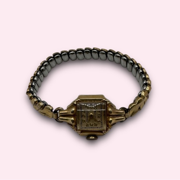 Women’s 1950s Vintage Bulova Two Toned 10k Gold Stretch Wrist Cocktail Watch - Picture 2 of 5